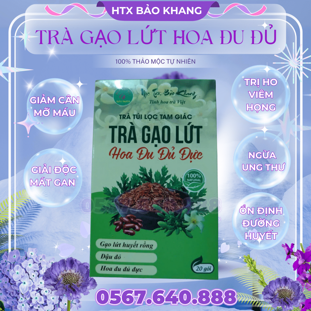 Trà Túi Lọc Gạo Lứt Lá Hoa Đu Đủ Đực Bảo Khang