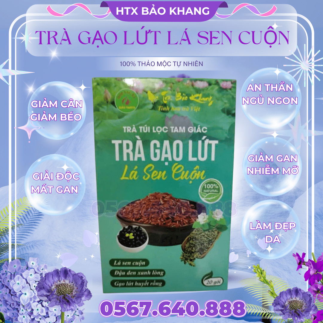 Trà Túi Lọc Gạo Lứt Lá Sen Cuộn Bảo Khang