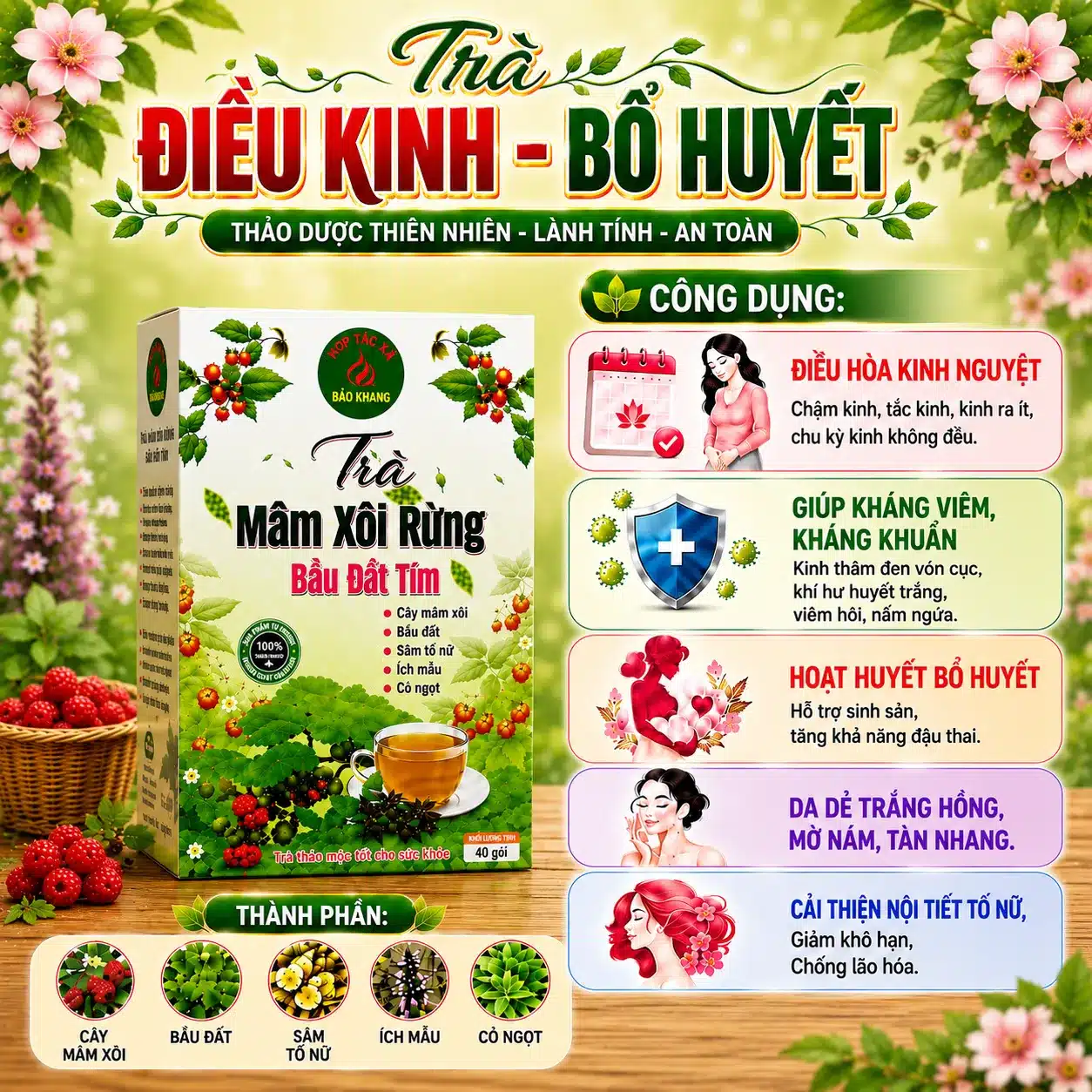 Trà Túi Lọc Mâm Xôi Rừng Bầu Đất Tím Bảo Khang